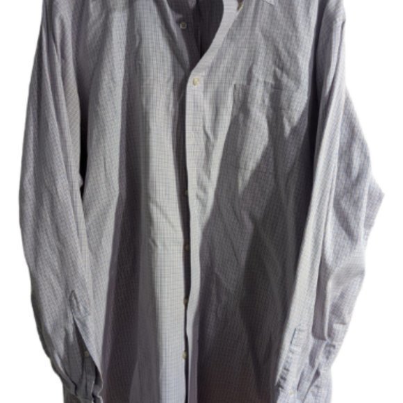 Lands End‎ Button Up Shirt Mens 17 Tall Long Sleeve Checkered Pinpoint Oxford - Picture 3 of 3